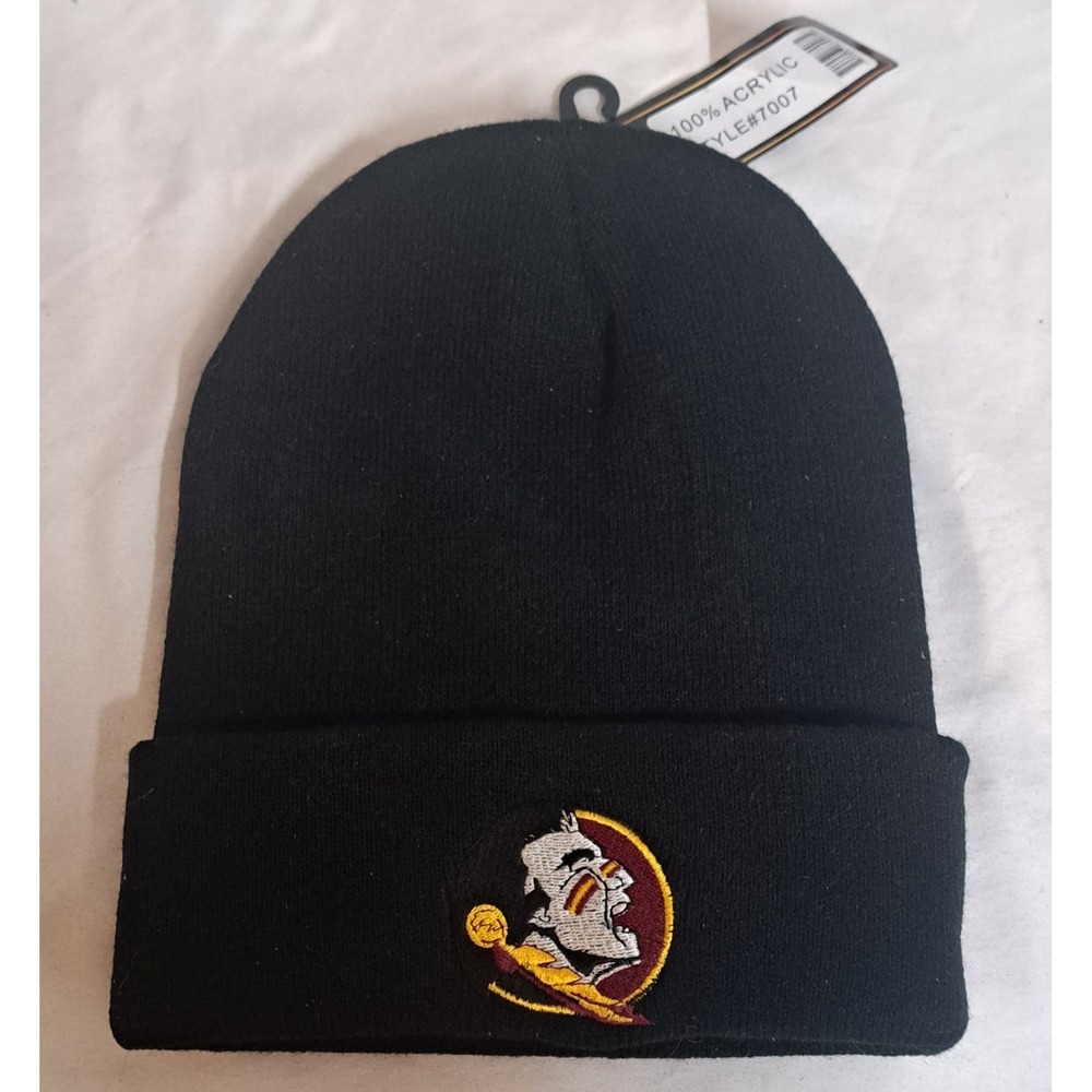 Florida State Seminoles Beanie Black Knit Hat FSU Logo Winter Cap NWT